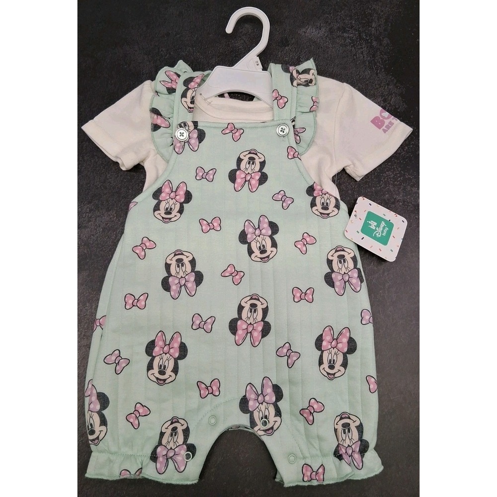 Disney Baby Minnie Mouse Romper 2-Piece Frilled Set Mint Green Quilted SZ 12 mos